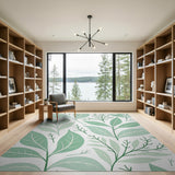 Mint Green Leaves Pattern Area Rug