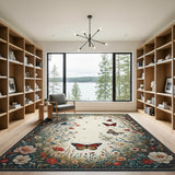 Whimsical Butterfly Garden Floral Rug