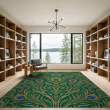 Emerald Peacock Feather Area Rug