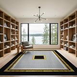 Gold-Framed Geometric Grid Area Rug