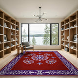 Red Persian Mandala Area Rug with Purple Paisley Border