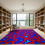 Bold Red Blue Fluid Abstract Area Rug