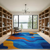 Vibrant Abstract Wave Area Rug in Blue Orange