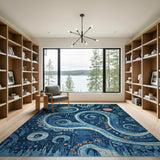 Navy Octopus Swirl Abstract Area Rug