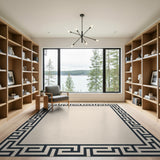 Cream Rug with Black Greek Key Border