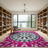 Pink Vibrant Pink Mandala Geometric Area Rug