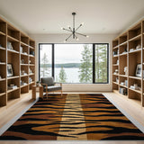 Bold Tiger Stripe Area Rug in Black Orange Tan