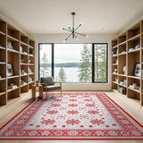 Traditional Persian Red Snowflake Ornate Border Area Rug