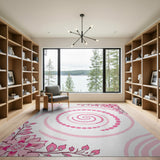 Pink Spiral Dot Floral Area Rug