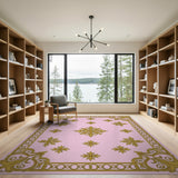 Elegant Pink Gold Ornate Area Rug
