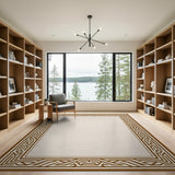 Beige Area Rug with Ornate Geometric Border