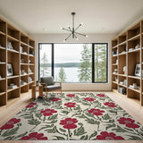 Red Red Poppy Floral Vintage Area Rug