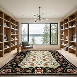 Red Floral Persian Area Rug with Black Border