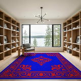 Royal Blue Persian Area Rug with Red Motifs