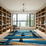 Coastal Lighthouse Scenes Blue Teal Area Rug