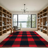 Rustic Farmhouse Red Black Buffalo Plaid Rustic Area Rug
