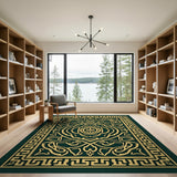 Emerald Green Traditional Persian Rug with Gold Motifs
