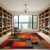 Bold Red Geometric Abstract Area Rug