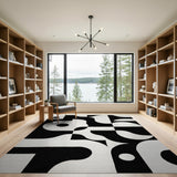 ODIKA Modern Geometric Black & White Washable Area Rug - Low Pile