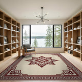 Beige and Neutral Cream Maroon Traditional Persian Mandala Rug