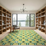 Vibrant Yellow Green Floral Octagon Area Rug