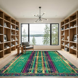 Green Striped Heritage Tribal Area Rug