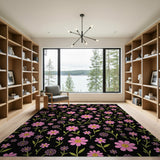 Pink Daisy Floral Area Rug on Black