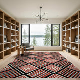 Multi-color and Patterns Bold Red Black Geometric Check Area Rug