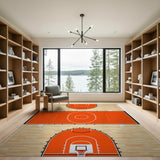Geometric Modern Orange Basketball Court Area Rug