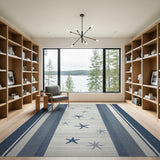 Blue and Teal Navy Starfish Striped Coastal Area Rug
