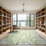 Green Circuit Board Geometric Area Rug
