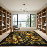 Golden Peony Floral Area Rug