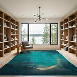 Teal Gold Dot Line Geometric Area Rug