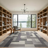 Washable Modern Geometric Grey Area Rug - Low Pile & Non-Slip