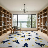 Navy Rocket Blast Space Pattern Area Rug