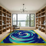 Swirling Navy Teal Abstract Area Rug