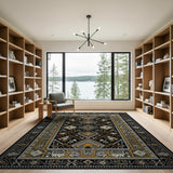 Bold Black Geometric Tribal Area Rug