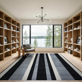 Modern Black Grey Striped Area Rug
