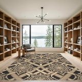 Black Beige Medallion Persian Area Rug