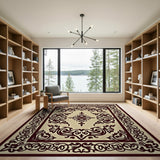 Ornate Maroon Border Traditional Persian Rug