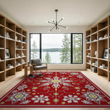 Red Snowflake Floral Medallion Area Rug