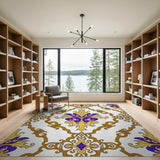 Purple Gold Ornate Floral Damask Rug