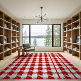 Distressed Red White Gingham Checkered Area Rug