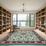 Red and Teal Floral Medallion Area Rug