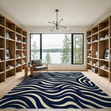 Navy Cream Wavy Abstract Area Rug
