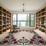 Red Vintage Red Rose Floral Area Rug