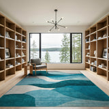 Blue and Teal Teal Blue Abstract Wave Area Rug