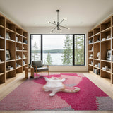 Pink Vibrant Pink Geometric Shag Area Rug
