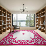 Ornate Pink Floral Lace Border Rug