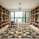 Brown Tan Woven Timber Geometric Rug